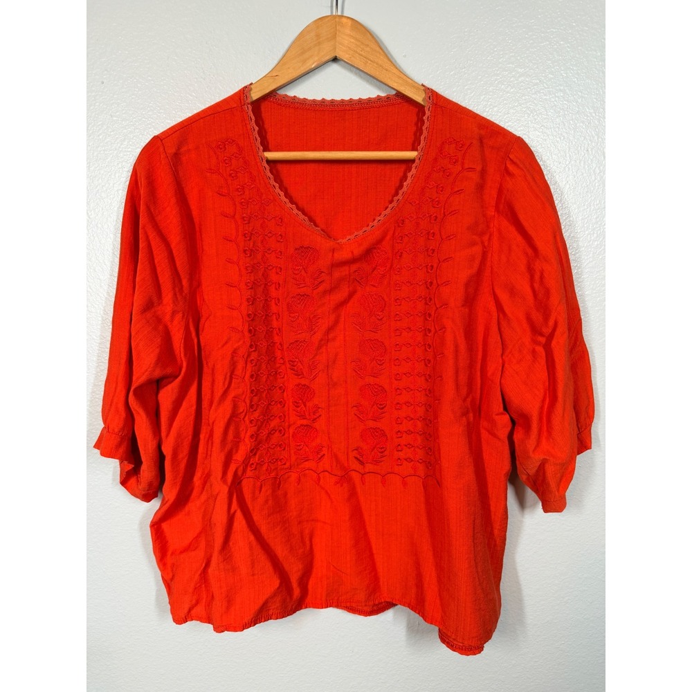 Boho Embroidered Blouses Women L Purple Orange Floral Peasant 2 Pack - Picture 5 of 10